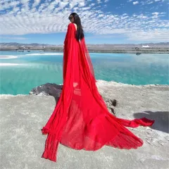 Silk Fairy Temperament Seaside Vacation Beach Dress Red - Red - View 1