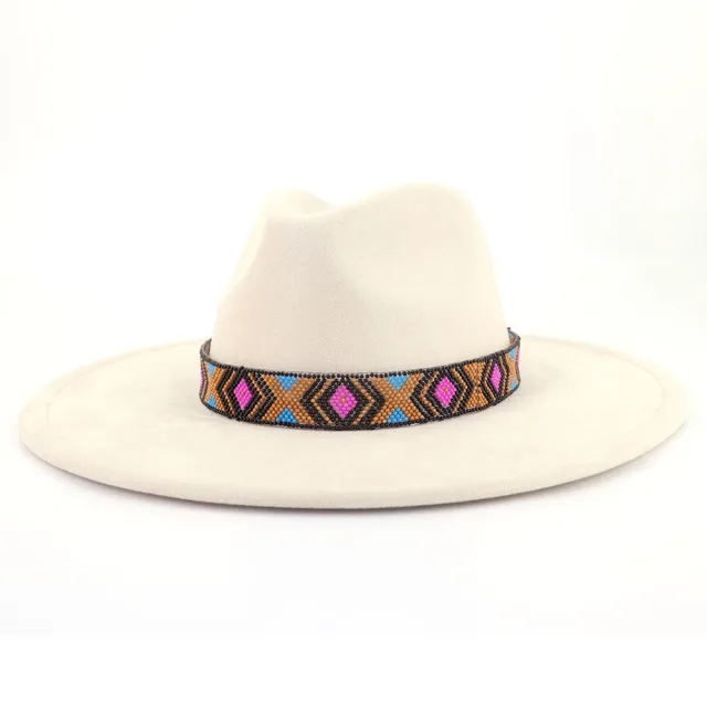 Women's Suede Bohemian Large Brim Flat Top Hat Beige - Shop at LoveMi