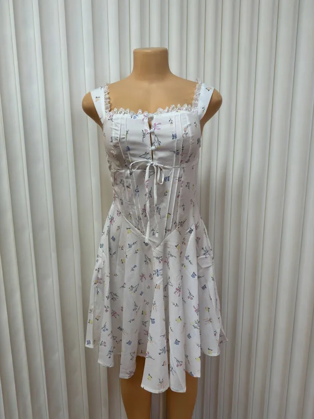 Print Strappy Low cut Tie Sexy Backless Lace trimmed Dress - Shop at LoveMi