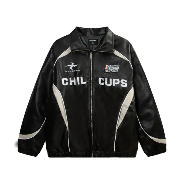 Loose American Couple Embroidered Motorcycle PU Jacket Black - Shop at LoveMi