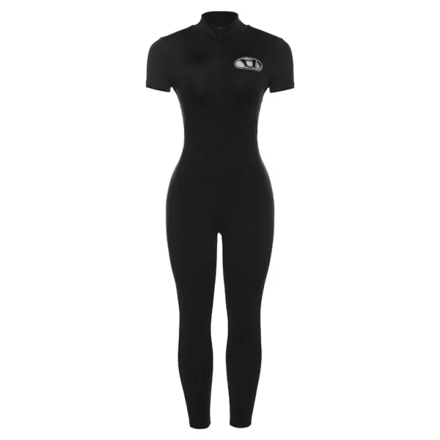Embroidered High Waist Tight Sports Fitness Jumpsuit Red - Shop at LoveMi