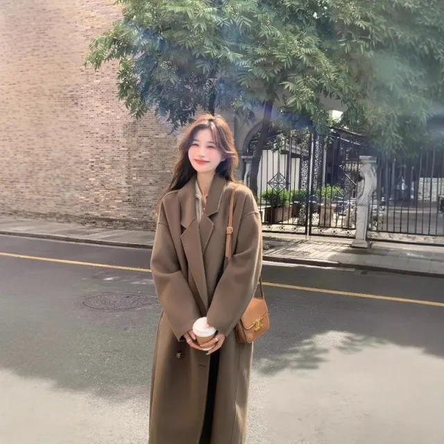 Autumn And Winter New Korean Style Loose Mid length Hepburn Style Woolen Brown - Shop at LoveMi