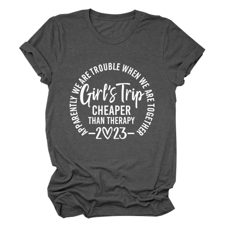 Letter Crew Neck Short Sleeve Loose Women's T-shirt - Dark Gray White Font