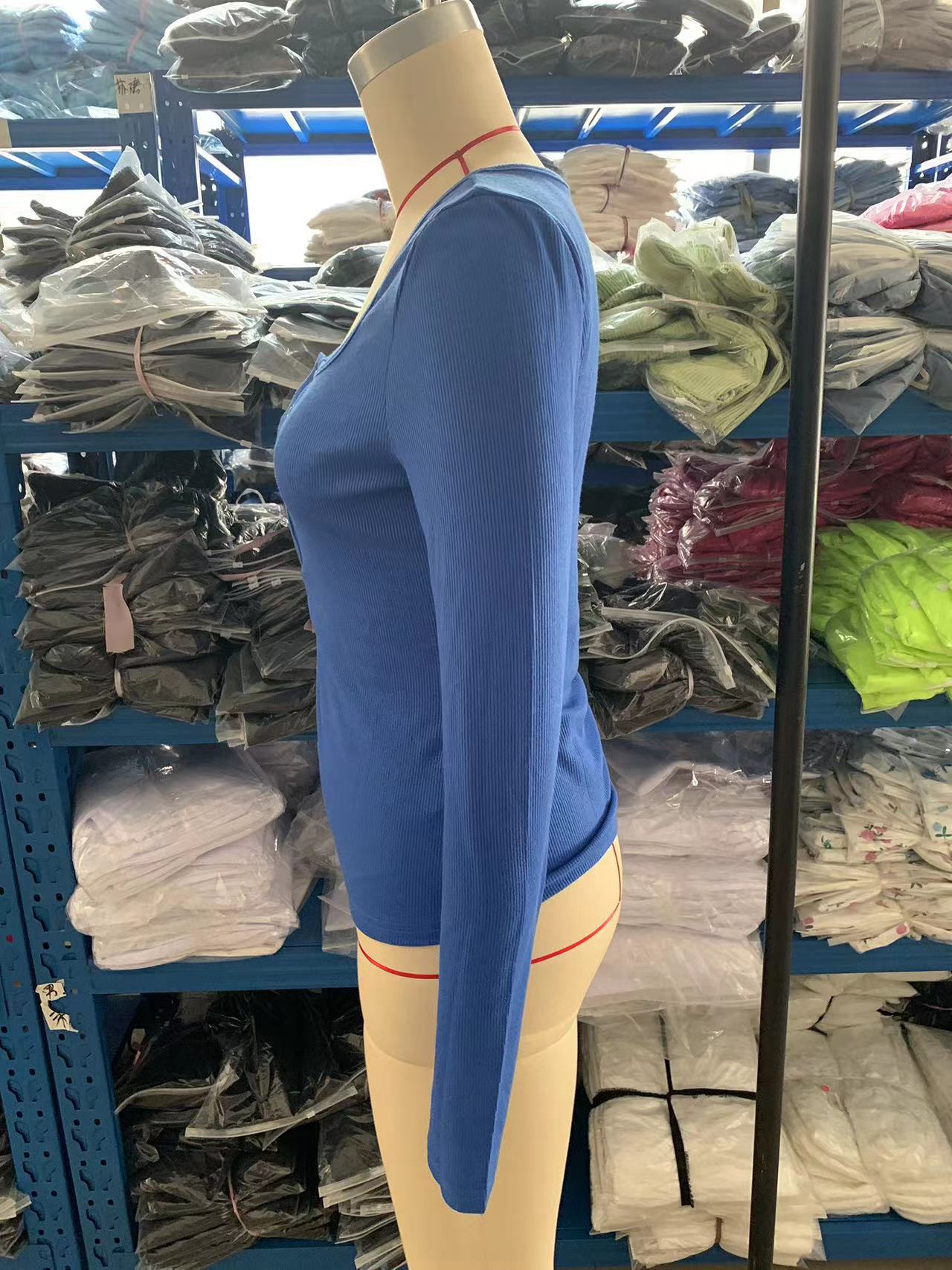 Sunken Stripe Button Fashion Slim Women's Top