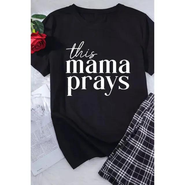 New Mother's Day Fashion Casual Short Sleeve Letter Pattern Printed T shirt Black - Shop at LoveMi