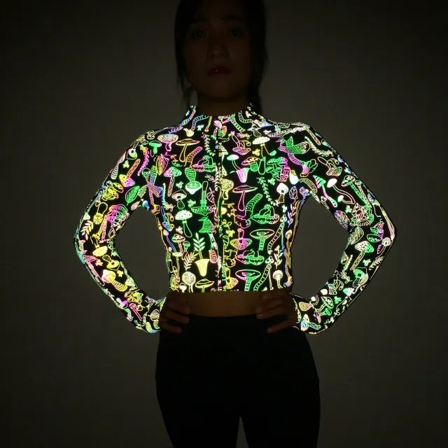 Colorful Reflective Short Jacket Women's Sports Zipper Top Original Mushroom - Shop at LoveMi