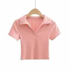 Short-sleeved Women's Summer T-shirt Slim Fit Slimming - Pink - View 1