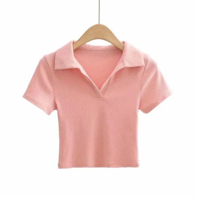 Short sleeved Women's Summer T shirt Slim Fit Slimming Pink - Shop at LoveMi