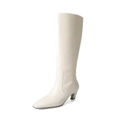 Below The Knee Tall Knight Boots - Beige - View 1