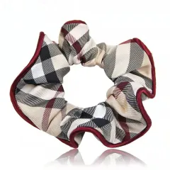 Simple New Classic Plaid Fabric Large Intestine Hair Ring I - Wine Red - View 1