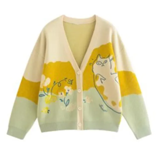 Thin Knitted Cardigan V neck Camel Yellow - Shop at LoveMi