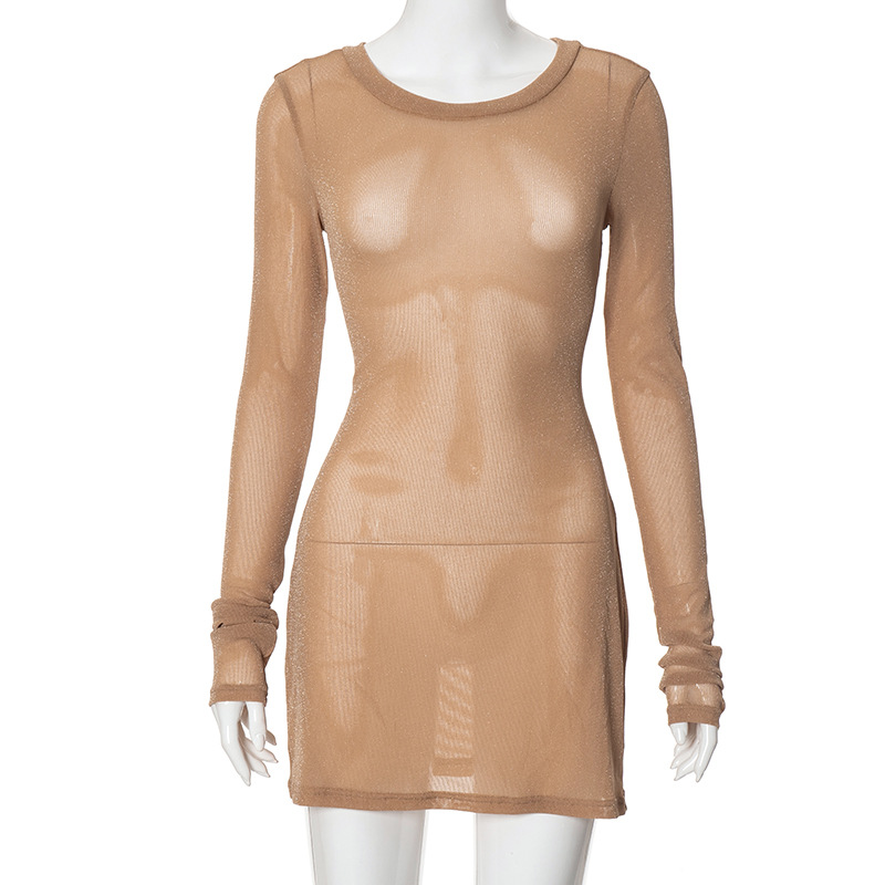 See-through Sexy Hot Girl Style Long Sleeve Blouse Dress