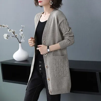 Women's Knitted Cardigan Sweater Mid length Camel - Shop at LoveMi
