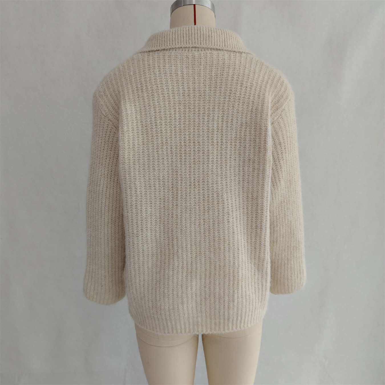 Simple Commute Lapel Tied Knitted Pullover Solid Color Loose Sweater