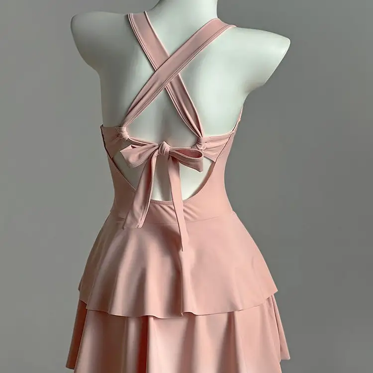 Dress Style Backless Bow Women's Swimsuit With Chest Pad