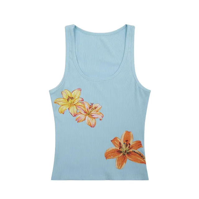 American Floral Print I shaped Camisole Blue - Shop at LoveMi