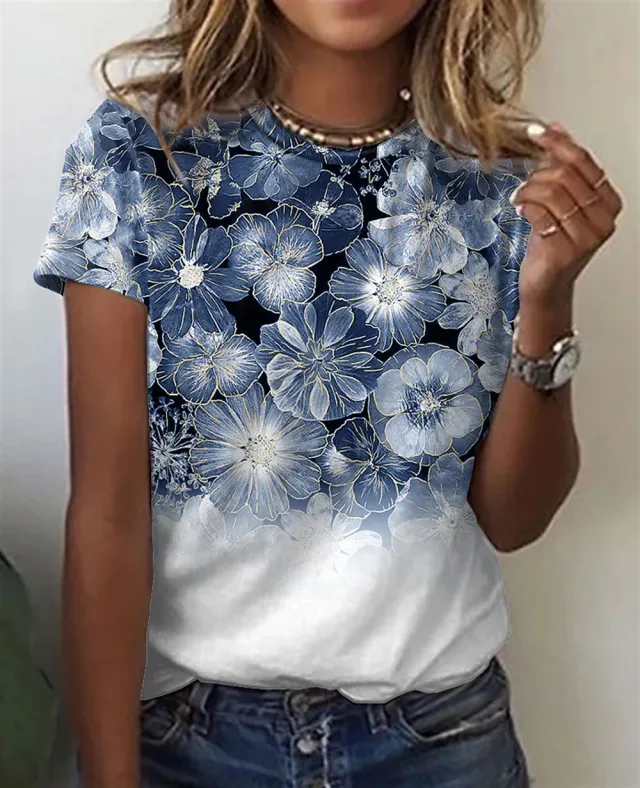 Women's Cotton like 3D Printed Round Neck Short sleeved T shirt Rgb232814S Xs - Shop at LoveMi