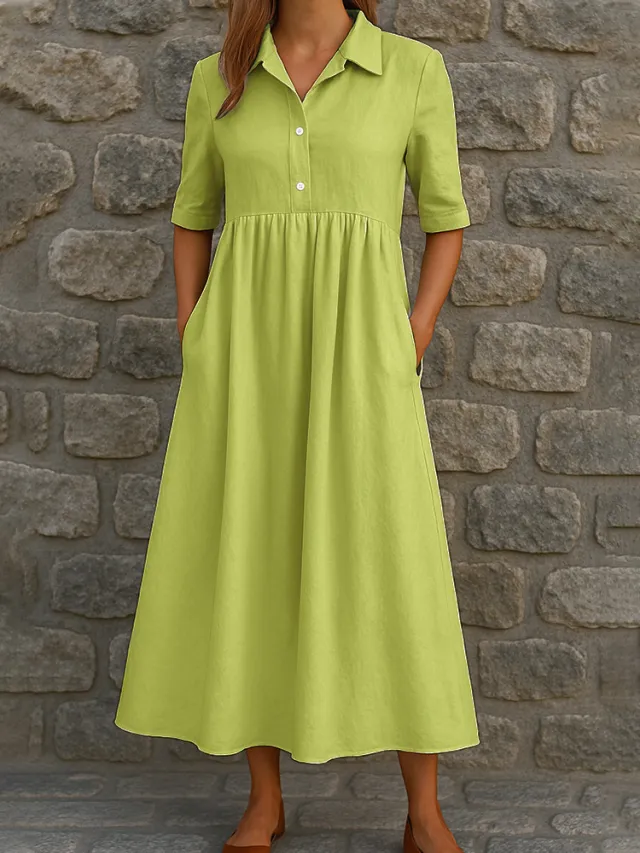 Womens Casual Short Sleeve Pocket Cardigan Blouse Dress Green - Shop at LoveMi