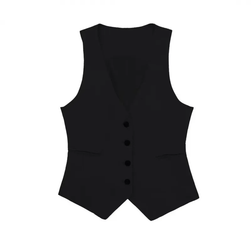 European And American Style Women's Multi-colour Linen Vest Coat Trousers - Black