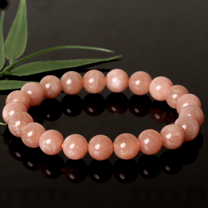 Natural Orange Moonstone Round Bead Bracelet