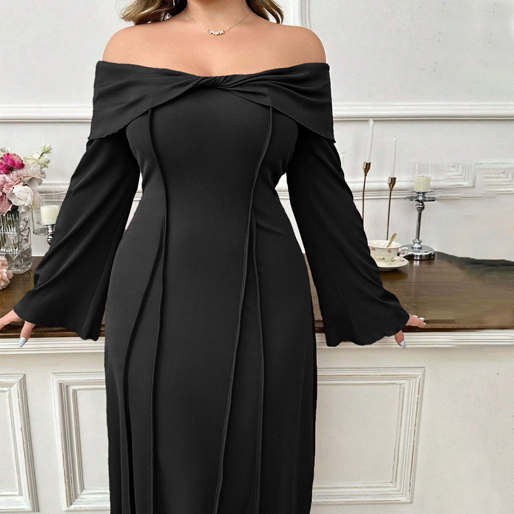 Elegant Intellectual Word Collar Adult Lady Like Woman Elegant Dress - Image 1
