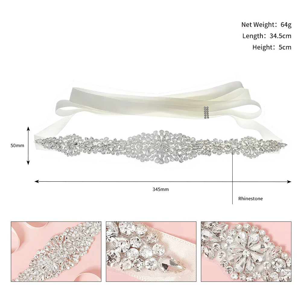 European And American Dress Waist Decorations High-end Luxury Handmade Rhinestone Waist Chain - Silver Wsj188