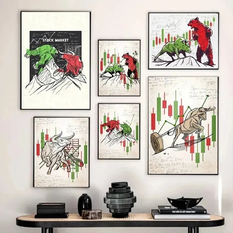 Bear Market Bull Rally Poster Decoration Canvas Painting Core