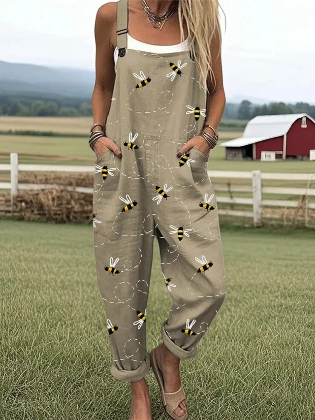 Women's Summer Digital 3D Printing Button Casual Suspender Trousers Tjrjddk156 1Xl - Shop at LoveMi