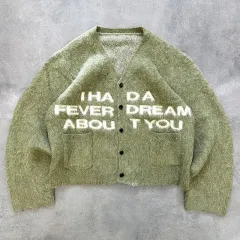 Cardigan V-neck Women's Sweater Jacquard Jacket - Green - View 1