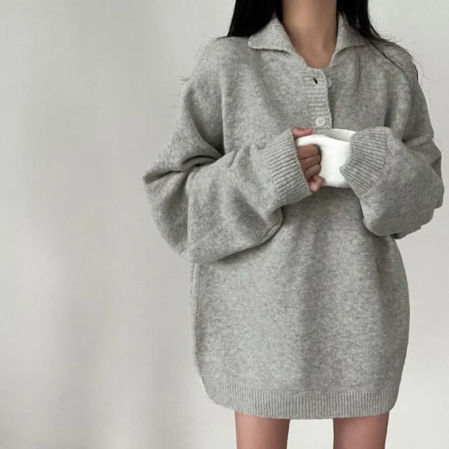 Loose All matching Lazy Mid length Sweater Light Gray - Shop at LoveMi