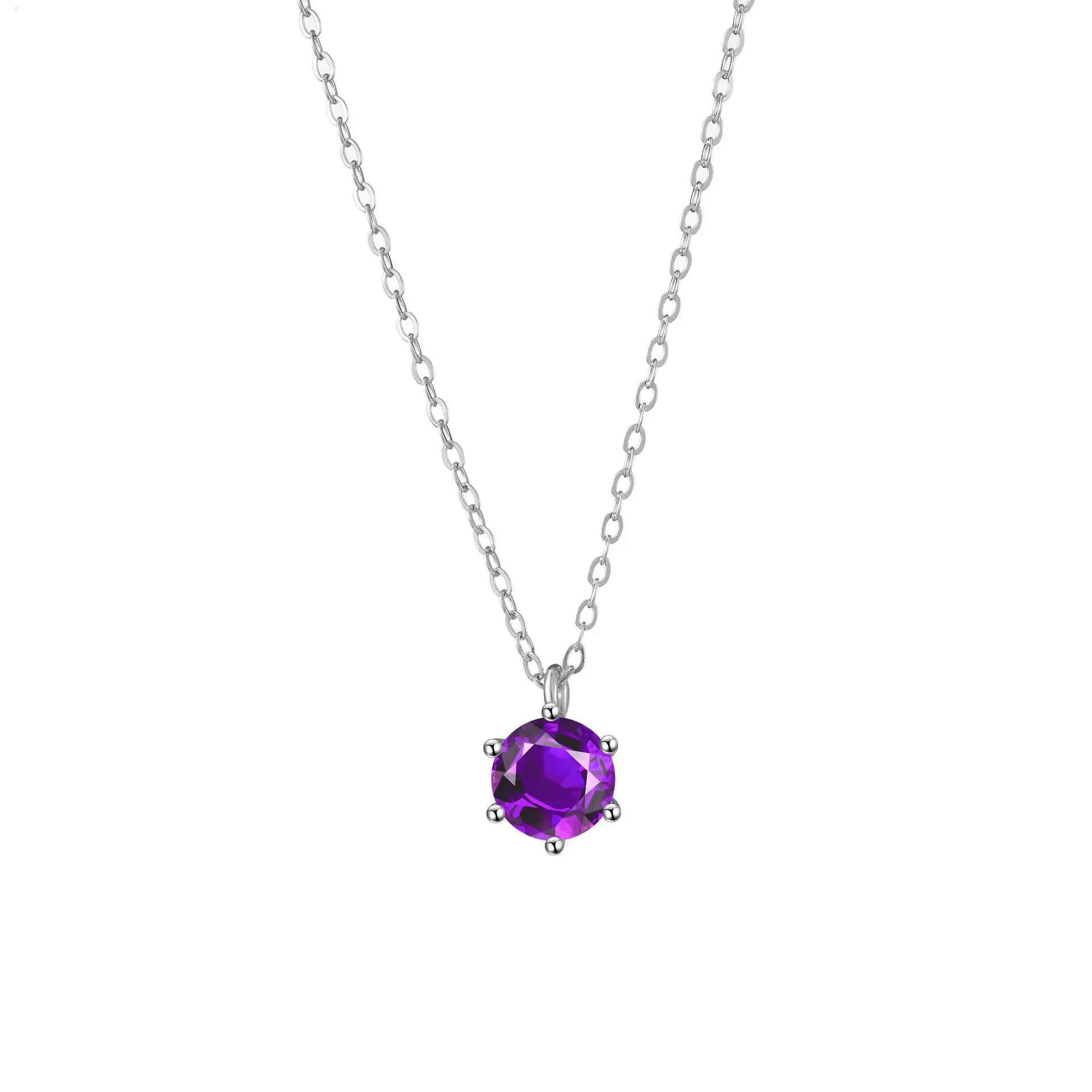 Fashion Sterling Silver Twelve Birthstone Six Melon Color Zircon Necklace
