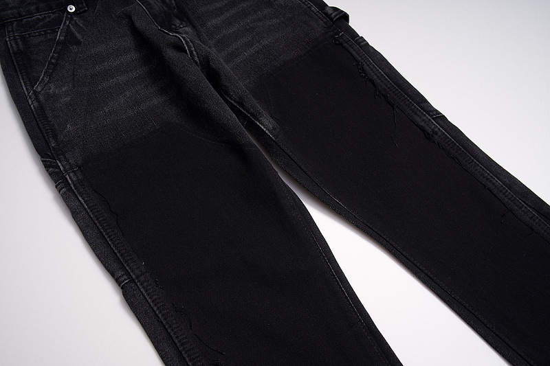 Men's Fashion High Street Stitching Deconstruction Retro Black Slightly Flared Loose Jeans