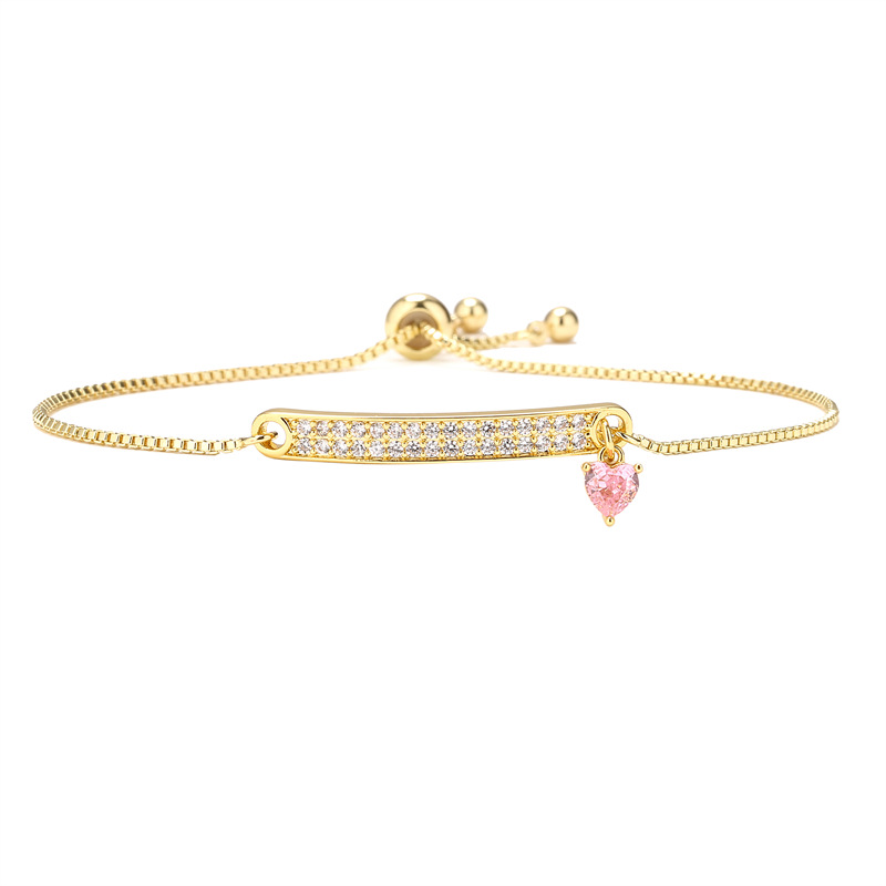 Women's Fashion Micro Inlay Zircon Double Row Curved Heart Pendant Bracelet