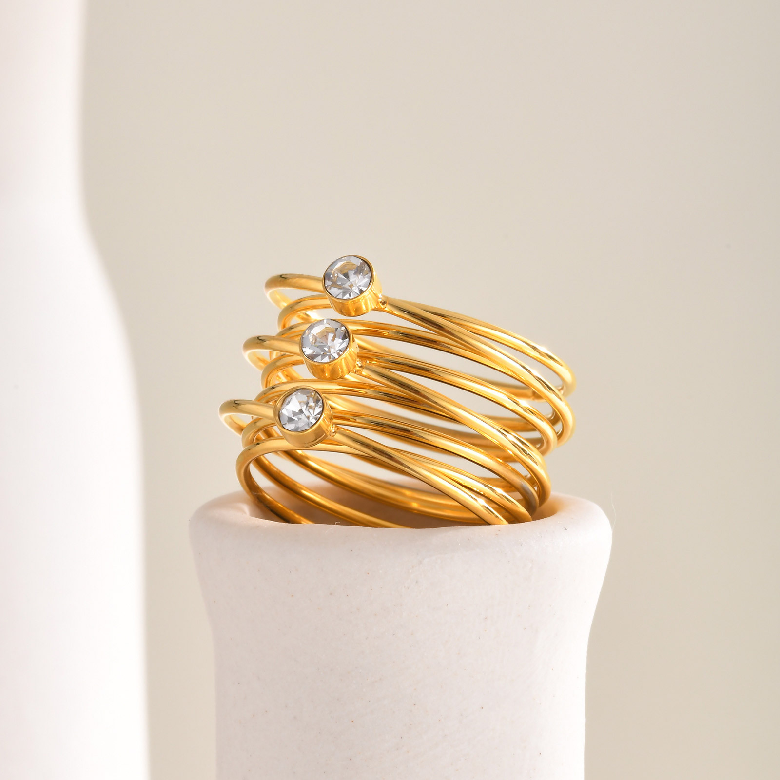 European And American-style 18K Gold-plated Stainless Steel Multi-layer Line Ring