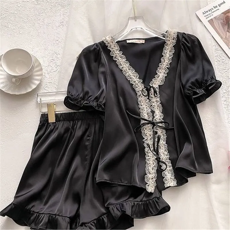 Women's Thin Ice Silk Silk Homewear - Black