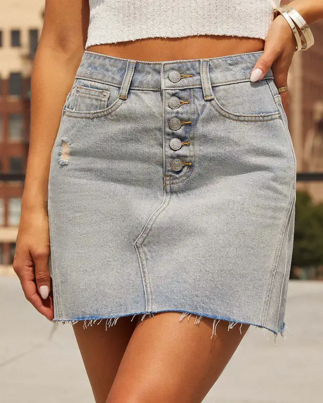 Female Versatile Summer Slim fit Ripped Denim Skirt Light Blue - Shop at LoveMi