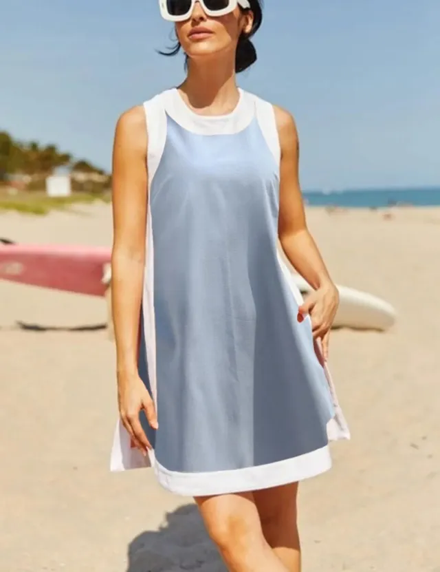 Women's Casual Sleeveless Top With Pocket Shorts Suit Light Blue - Shop at LoveMi