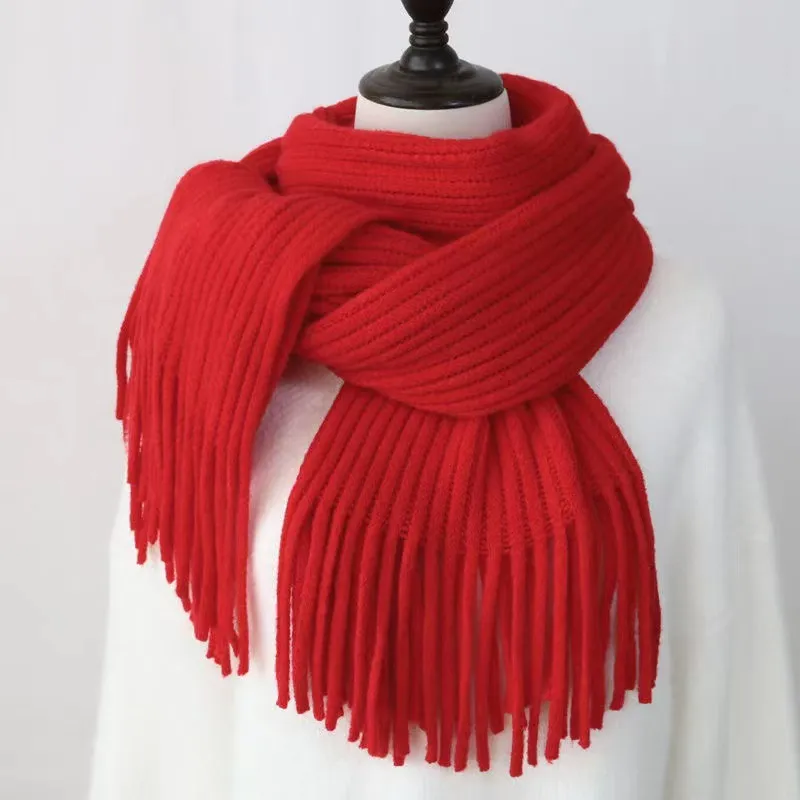 Versatile New Knitted Couple Thickened Warm Wool Scarf - Red