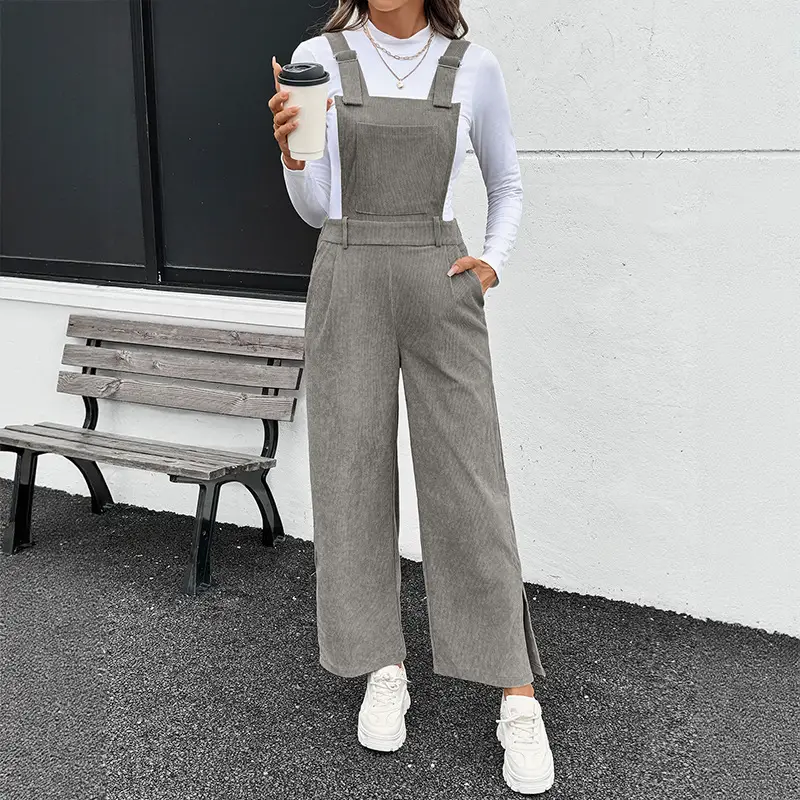 New Solid Color Simple Corduroy Bib Women's Jumpsuit