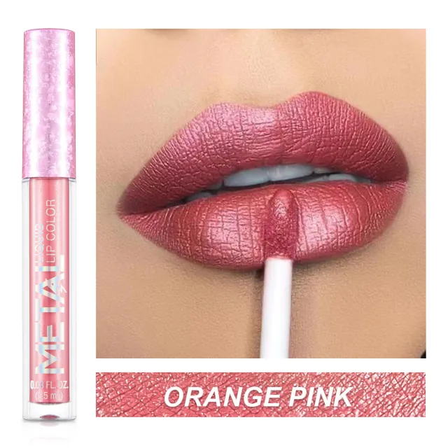 Metal Lip Gloss Waterproof Lipstick Orangepink - Shop at LoveMi