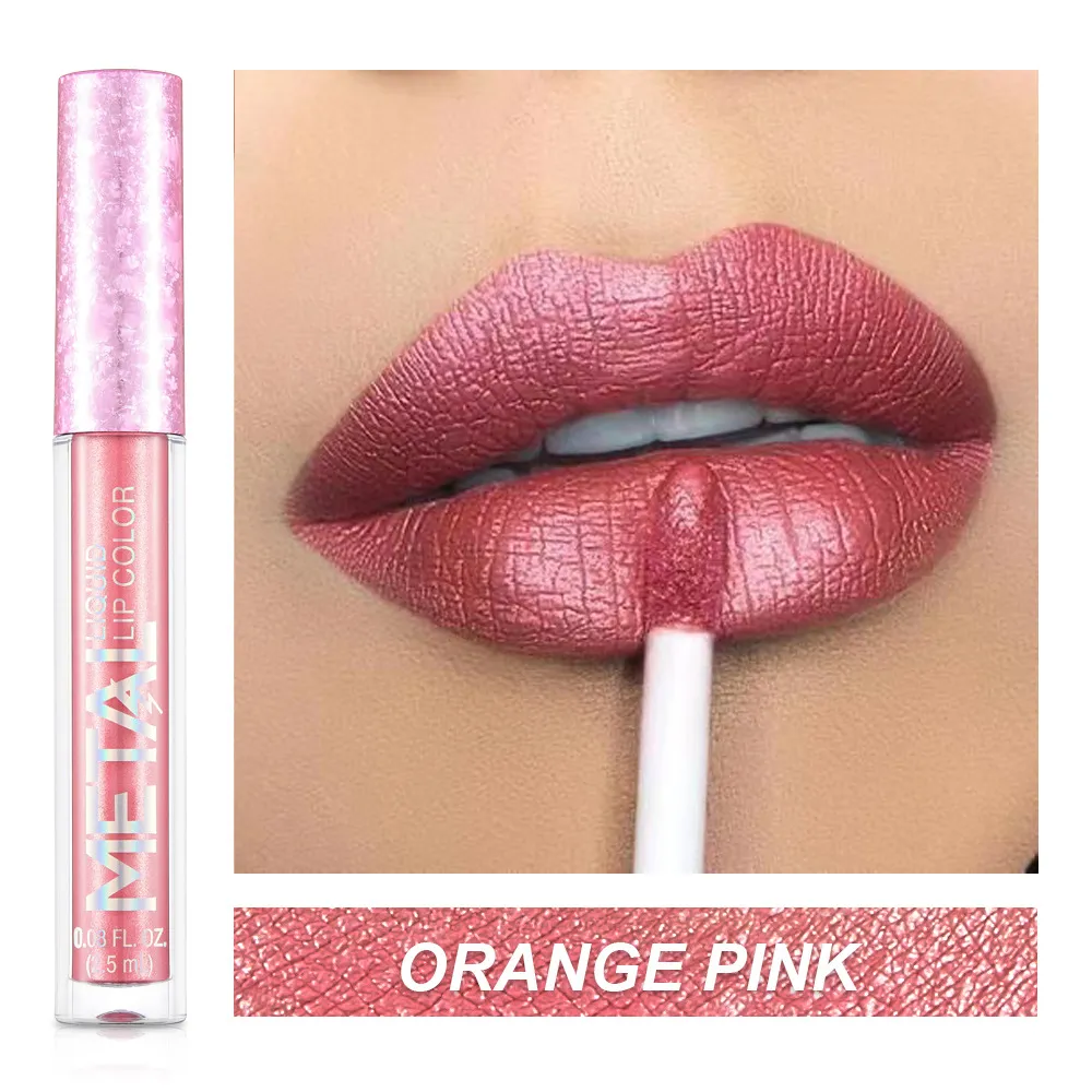 Metal Lip Gloss Waterproof Lipstick - Orangepink
