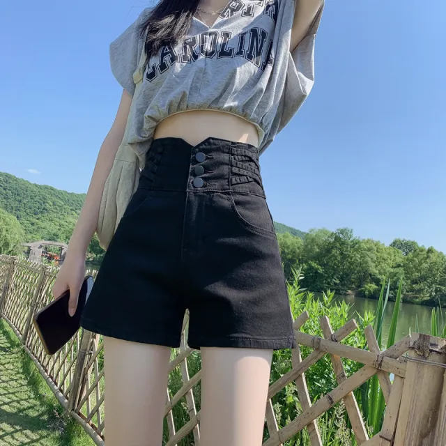 Womens Retro Ultra High Waist Denim Shorts Black - Shop at LoveMi