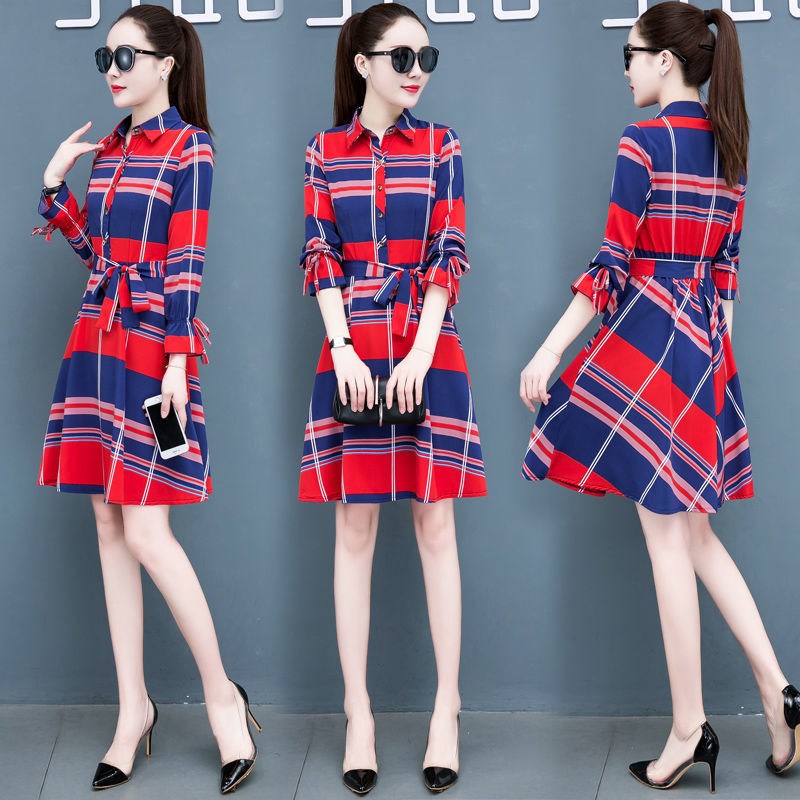 Fitted Waist Mid Length A Line Plaid Base Dress Red - Shop at LoveMi