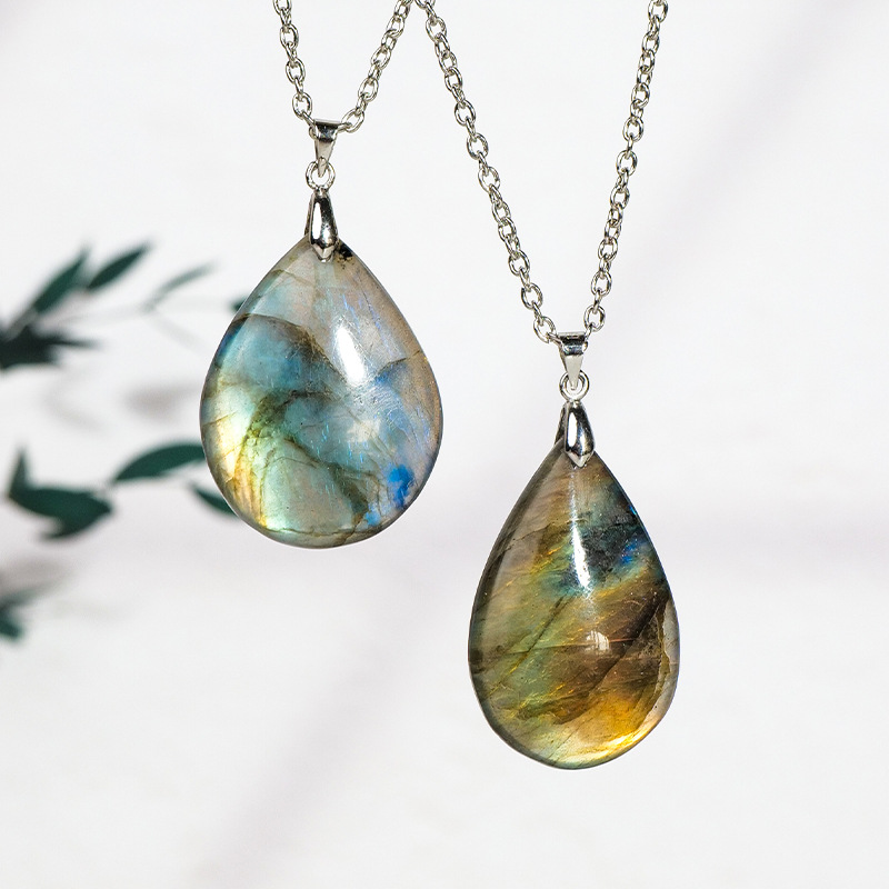 Natural Crystal Labradorite Teardrop Pendant