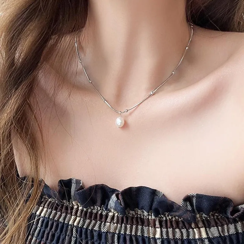 Pearl Necklace Female Accessories Women's Titanium Steel Colorfast