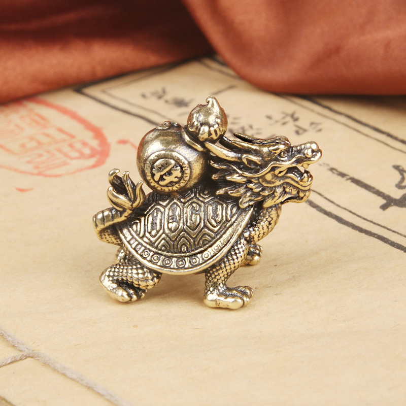 Title 6, Vintage Brass Fu Lu Dragon Turtle Desktop Decor...