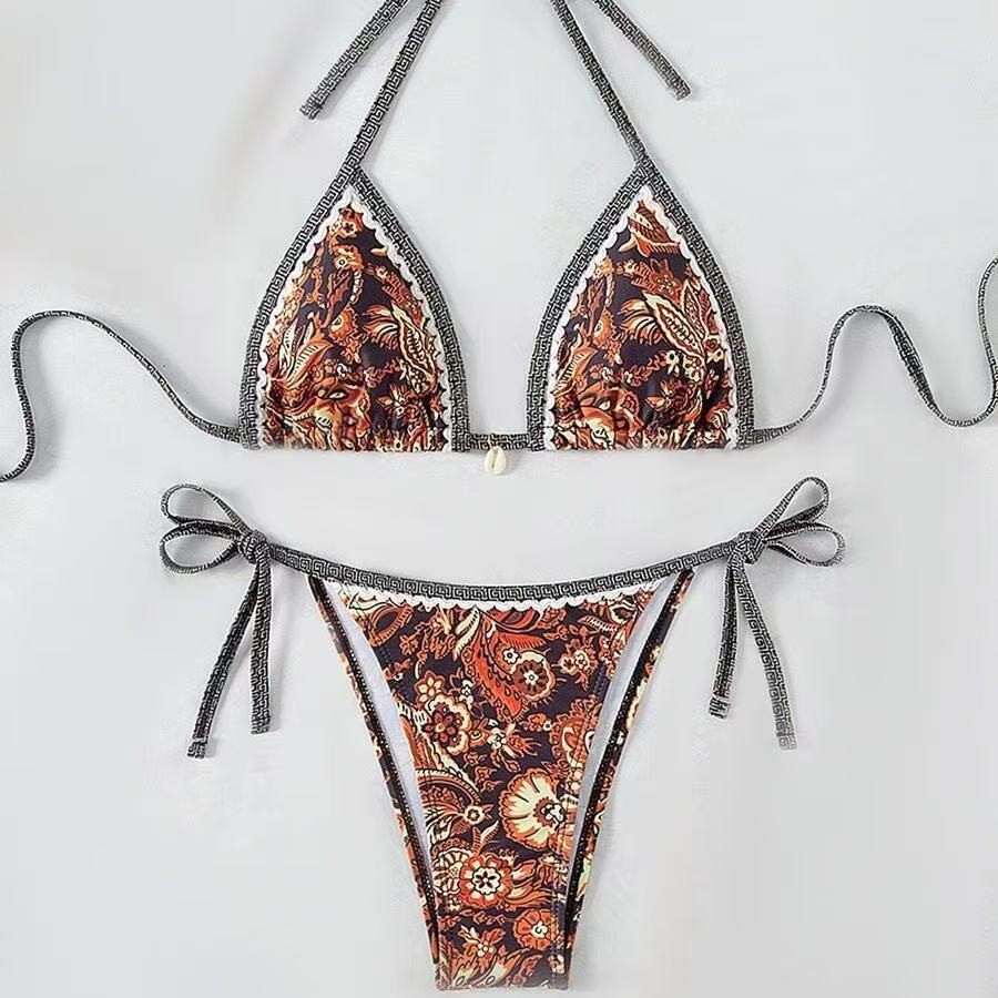 Womens Printed Two-Piece Swimsuit With Tie-Back Design