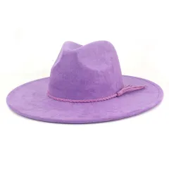 Jazz Women's 10cm Brim Suede Peach Top Tassel Hat - Dark Purple - View 1