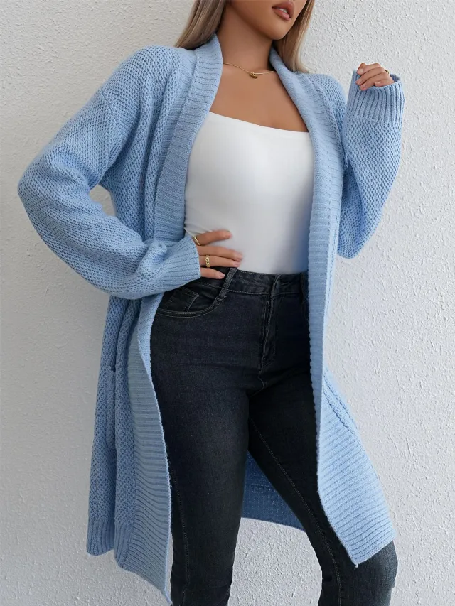 Lazy Sweater Loose Lapels Long Coat For Women Blue - Shop at LoveMi