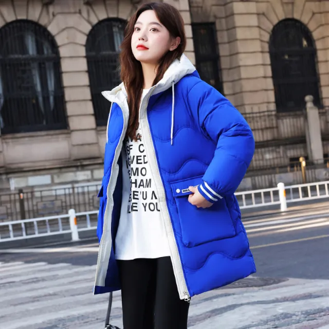 Women's Loose Large Size Mid length Thickened Cotton padded Coat Blue - Shop at LoveMi